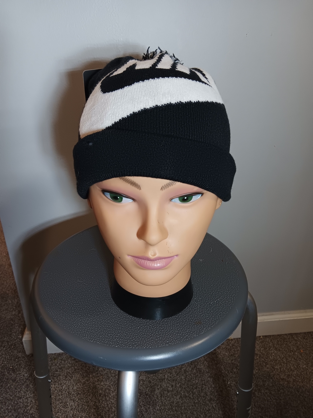 Nike Black and White Logo Cuffed Beanie